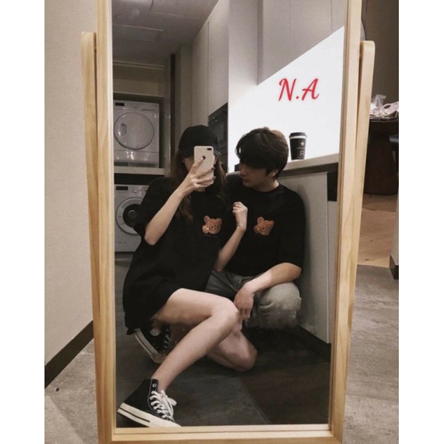 Áo phông tay lỡ nam nữ unisex form rộng Gấu AD ăn bánh in tim ullzang vải cotton mịn giá rẻ mặc đơn đôi nhóm