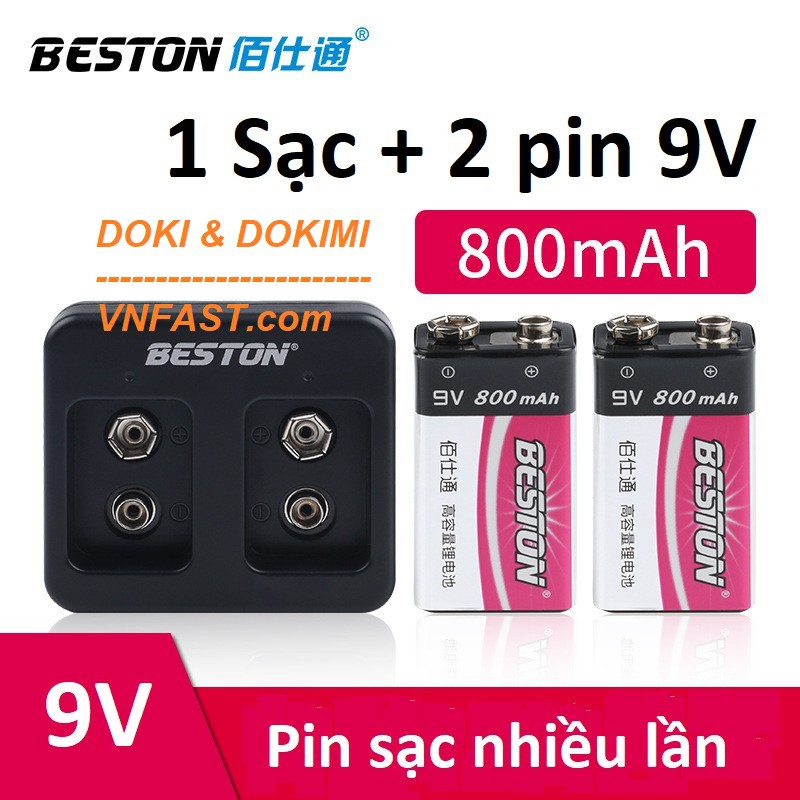 Bộ 2 Viên Pin sạc 9V Beston + sạc hãng BESTON - Bảo hành 12 tháng