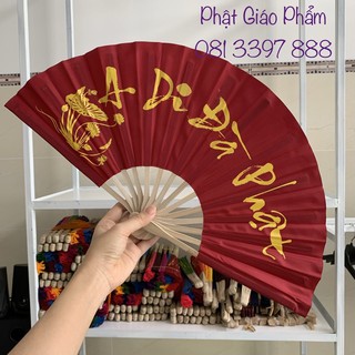 Quạt Tay vải lụa chữ Thư Pháp ( size trung nhiều màu)