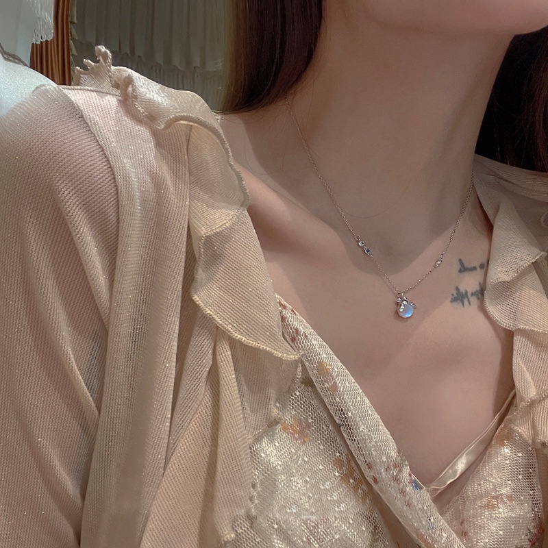 Mới Vòng cổ Mặt Hình Trái Tim Đính Đá Mặt Trăng Phong Cách Hàn Quốc Cho Nữ
