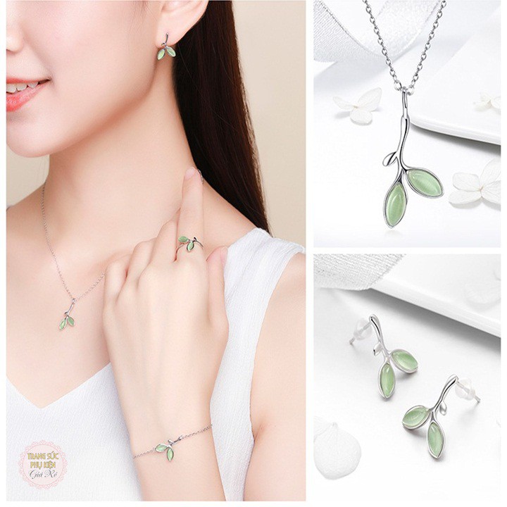Lắc tay lá mầm xanh cực xinh, bạc ý S925 LT62
