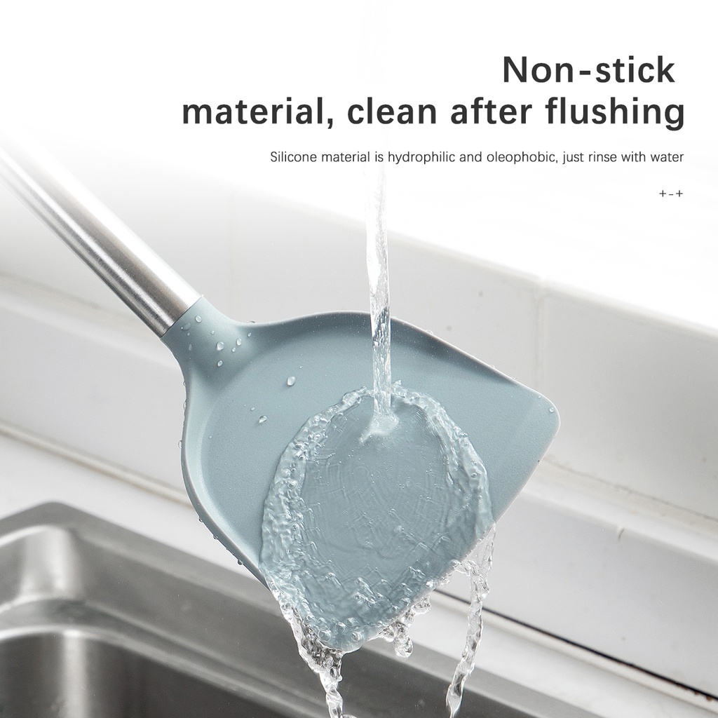 JUJIAJIA nấu ăn bằng silicon tay cầm gỗ dài chống dính tiện dụng nhà bếp