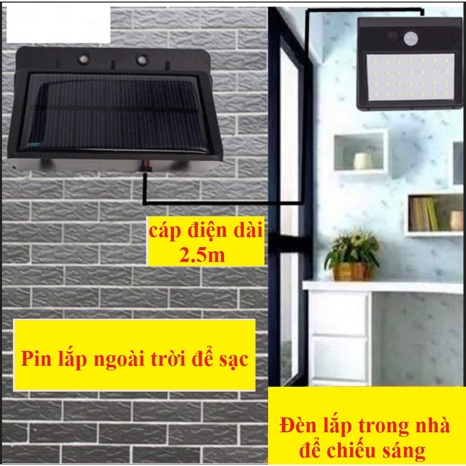 Đèn 30 LED gắn tường có pin và đèn tách rời có cảm ứng chuyển động và dùng năng lượng mặt trời