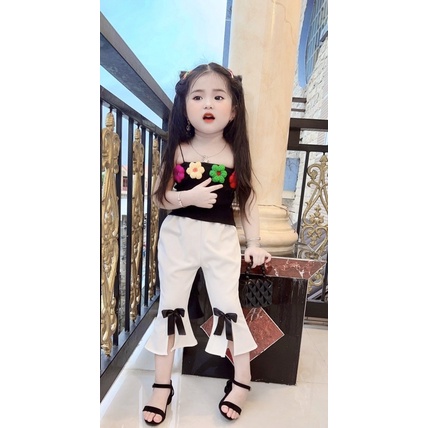 Set Áo Yếm Caro Quần Dài Kèm Băng Đô Cho Bé