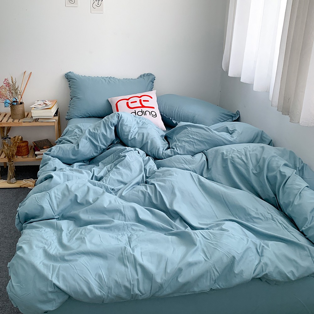 Bộ chăn ga gối Cotton TC REE Bedding trơn xanh dương nhạt đủ size giường nệm CTC94