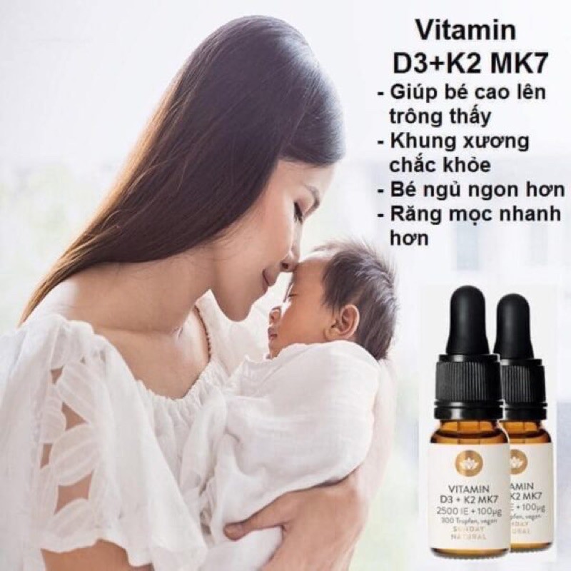 Vitamin D3+K2 MK7 20ml chính hãng Sunday natural nội địa Đức,thực phẩm bổ sung dành cho bé từ 0 tháng tuổi