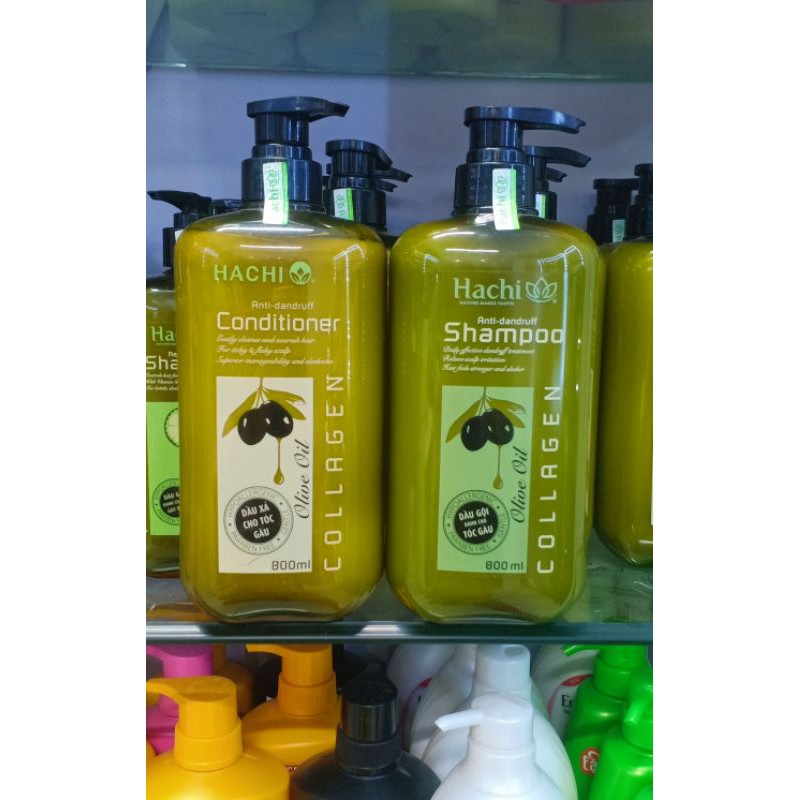 Cặp Dầu Gội Hachi Olive 800ml + Dầu Xả Olive 800ml