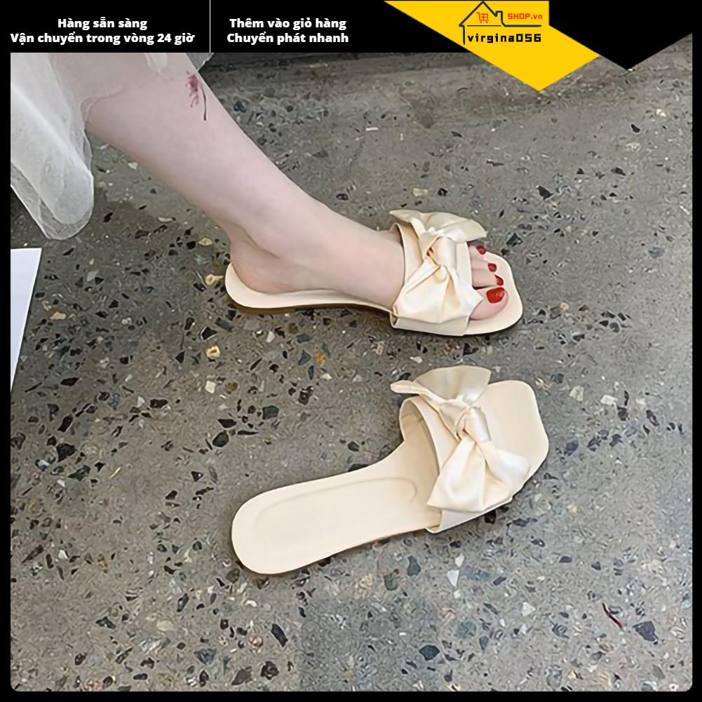 Virgina056 Phụ nữ Dép đi trong nhà Bowknot Quai mở Toe Mùa hè trượt phẳng cho Bãi biển