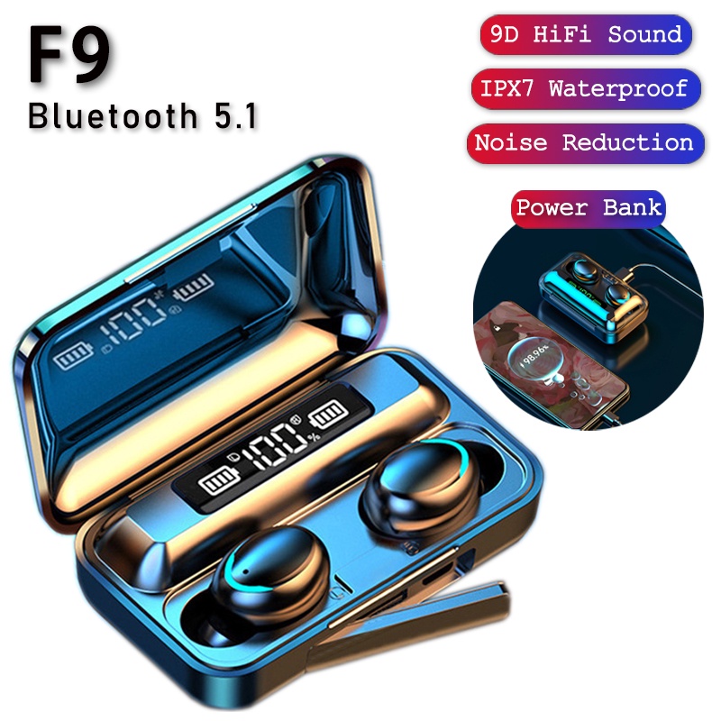 Tai Nghe Bluetooth Không Dây F9 TWS Có Mic Giảm Âm Kèm Hộp Sạc 2200mah Cho Xiaomi Redmi Huawei