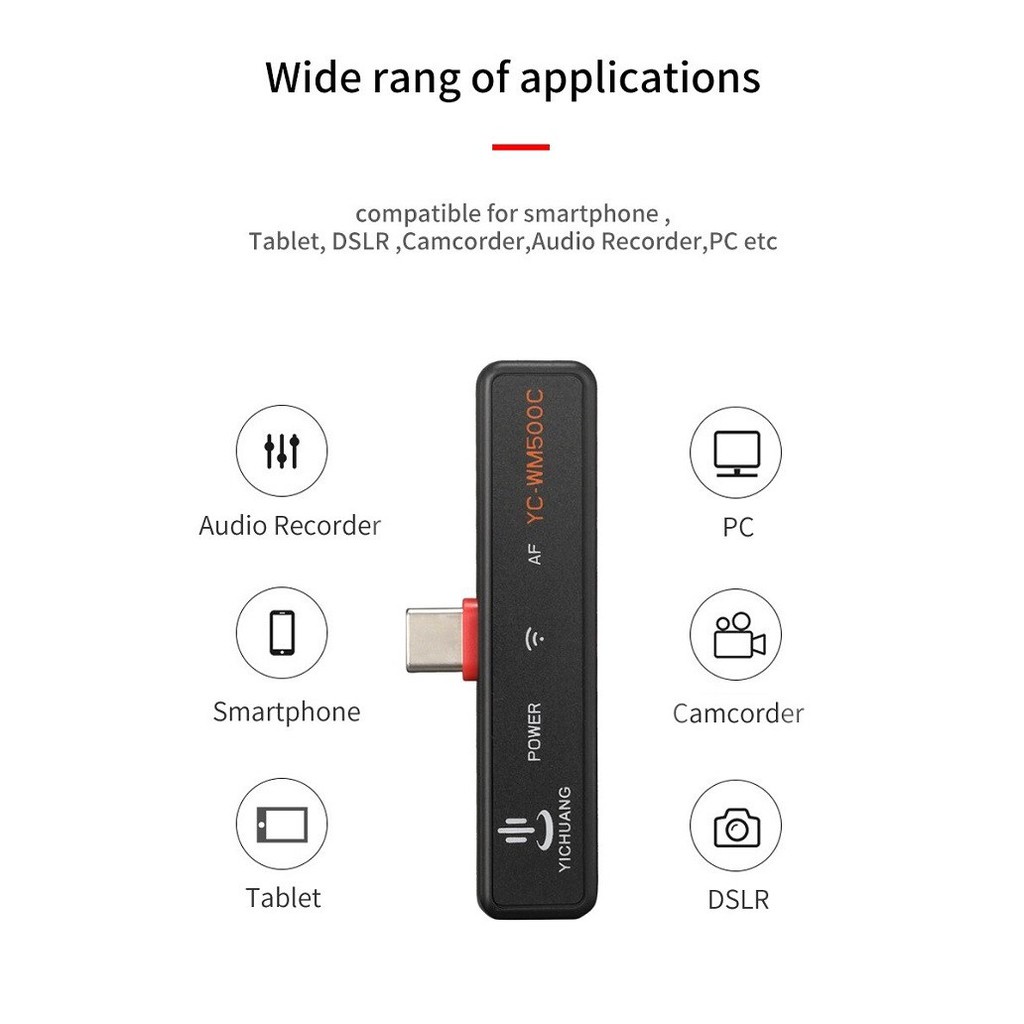 Micro thu âm không dây cổng Type-C 2 người YC-WM500C2