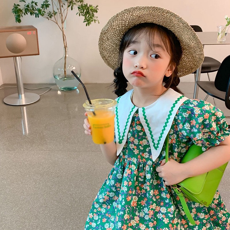 Đầm Công Chúa Cổ Búp Bê In Hoa Dễ Thương Thời Trang Mùa Hè Cho Bé Gái