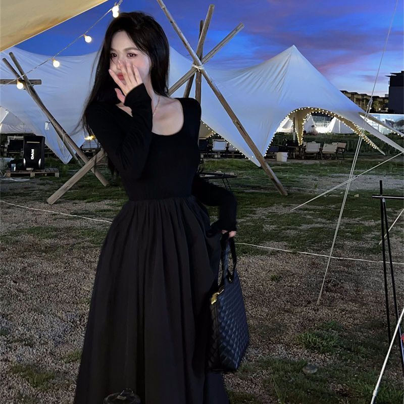 Đầm COZOK dài tay cổ tròn phong cách cổ điển thời trang cho nữ