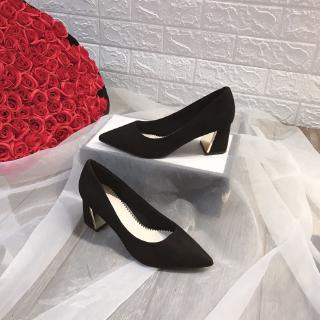 [Shopee trợ giá] Giày cao gót da lộn gót vuông 5 phân