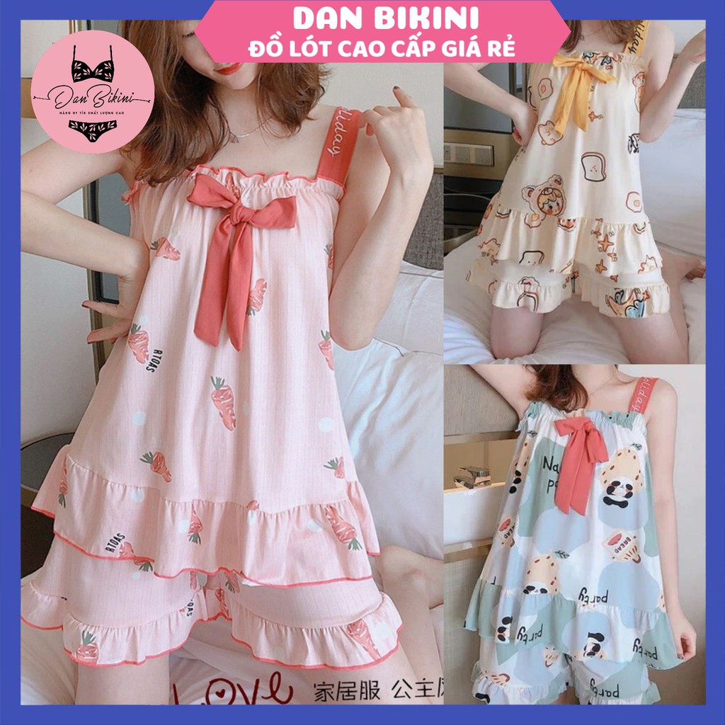Đồ Bộ Ngủ Nữ 2 dây điệu đà dễ thương mùa hè họa tiết ngộ nghĩnh đáng yêu mã QA05