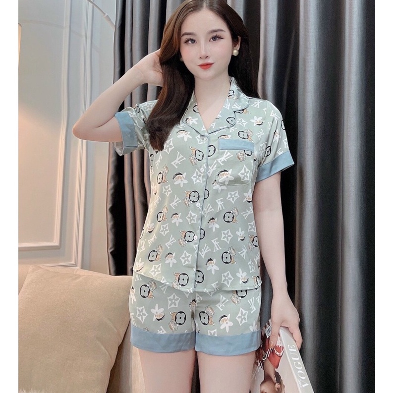 Bộ đồ ngủ, pyjama bộ lụa cao cấp bộ mặc nhà đẹp áo ngắn tay quần ngố các hãng nhiều họa tiết lạ mắt Bin Sports PJM010