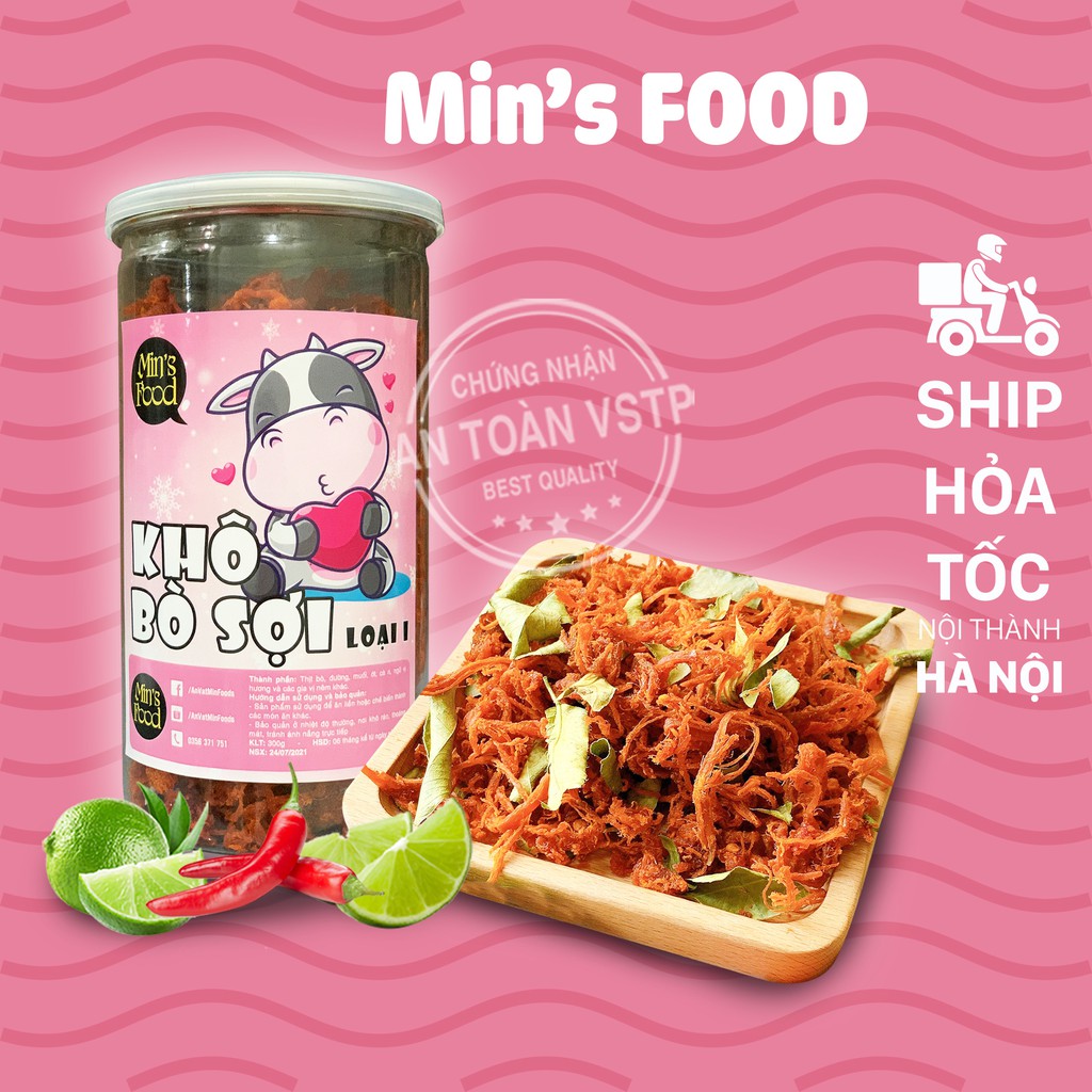 Khô bò sợi loại 1 hũ 300g ăn vặt Min's food ngon đảm bảo chất lượng