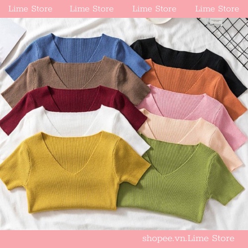 Áo len tăm cộc tay cổ tim nhiều màu freesize co giãn -Mã L112
