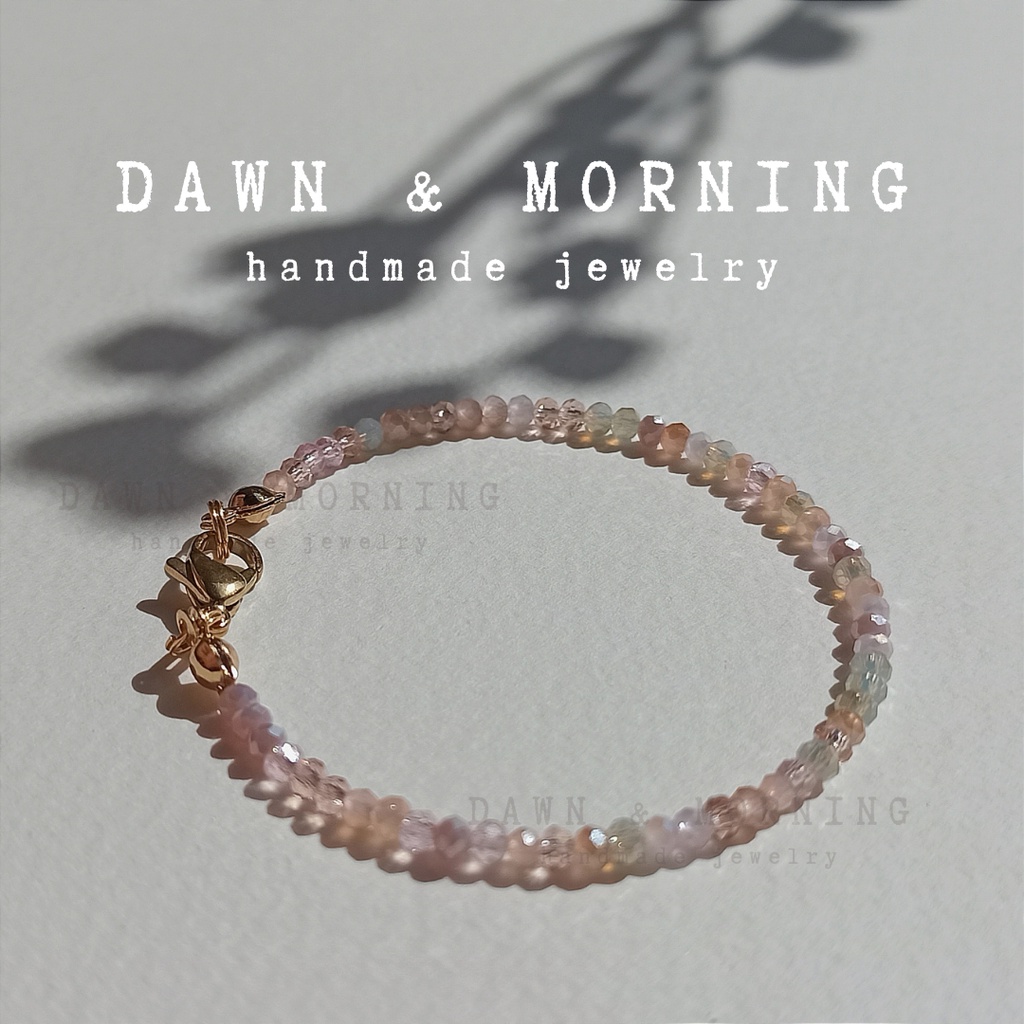 Hồng dày ~2mm - Vòng tay lắc tay nữ thủ công bằng hạt đá pha lê thủy tinh phong cách thời trang trang nhã, thanh lịch