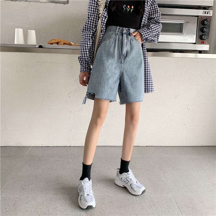 Quần short jean nữ ulzzang Yinxx, quần sọc jean rách phong cách Hàn Quốc QSJ02