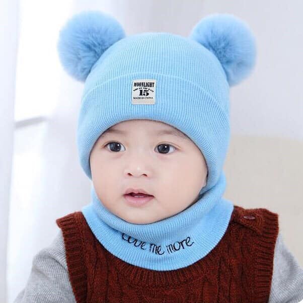 SÉT MŨ LEN KÈM KHĂN ÔM CỔ CHO BÉ từ 6-36 tháng
