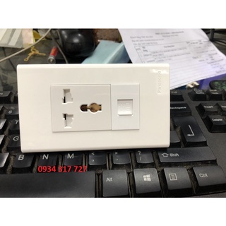 Bộ ổ cắm điện đơn SINO S18CC đa năng  16A-250V+ ổ cắm mạng Cat6 lắp mặt Pansonic cao cấp