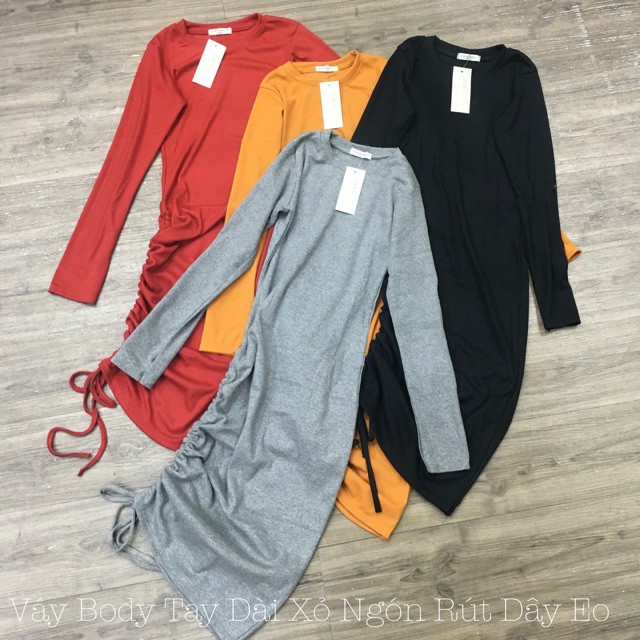 Váy body tay dài ❄ FREESHIP ❄ Đầm body tay dài xỏ ngón rút dây XIXO - DAM0011