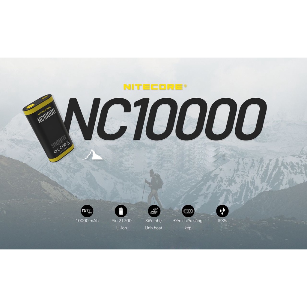 Sạc dự phòng kết hợp đèn LED Nitecore NC10000 Outdoor Compact Power Bank