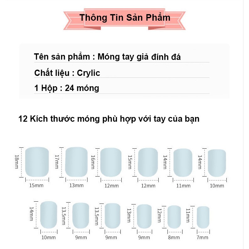 Móng đính đá ZADA thời trang làm nail cao cấp set móng tay giả màu trơn kèm keo cá tính