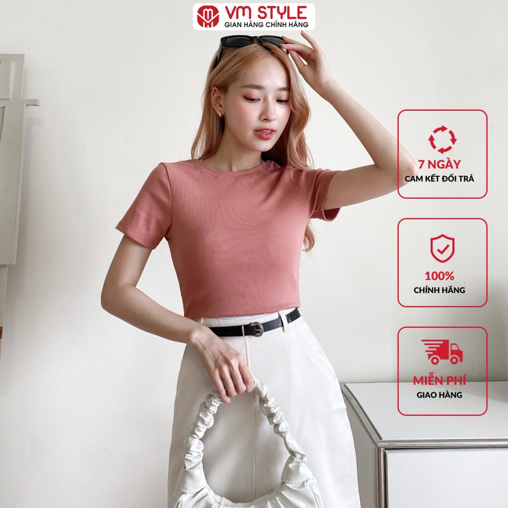 Áo croptop trơn nữ VMSTYLE chất thun co giãn ngắn tay nhiều màu sắc - ATU00028