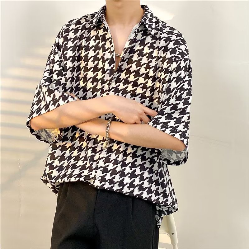 Áo Sơ Mi Nam Tay Ngắn Họa Tiết Răng Cưa M-3XL Phong Cách Hàn Quốc Cho Nam