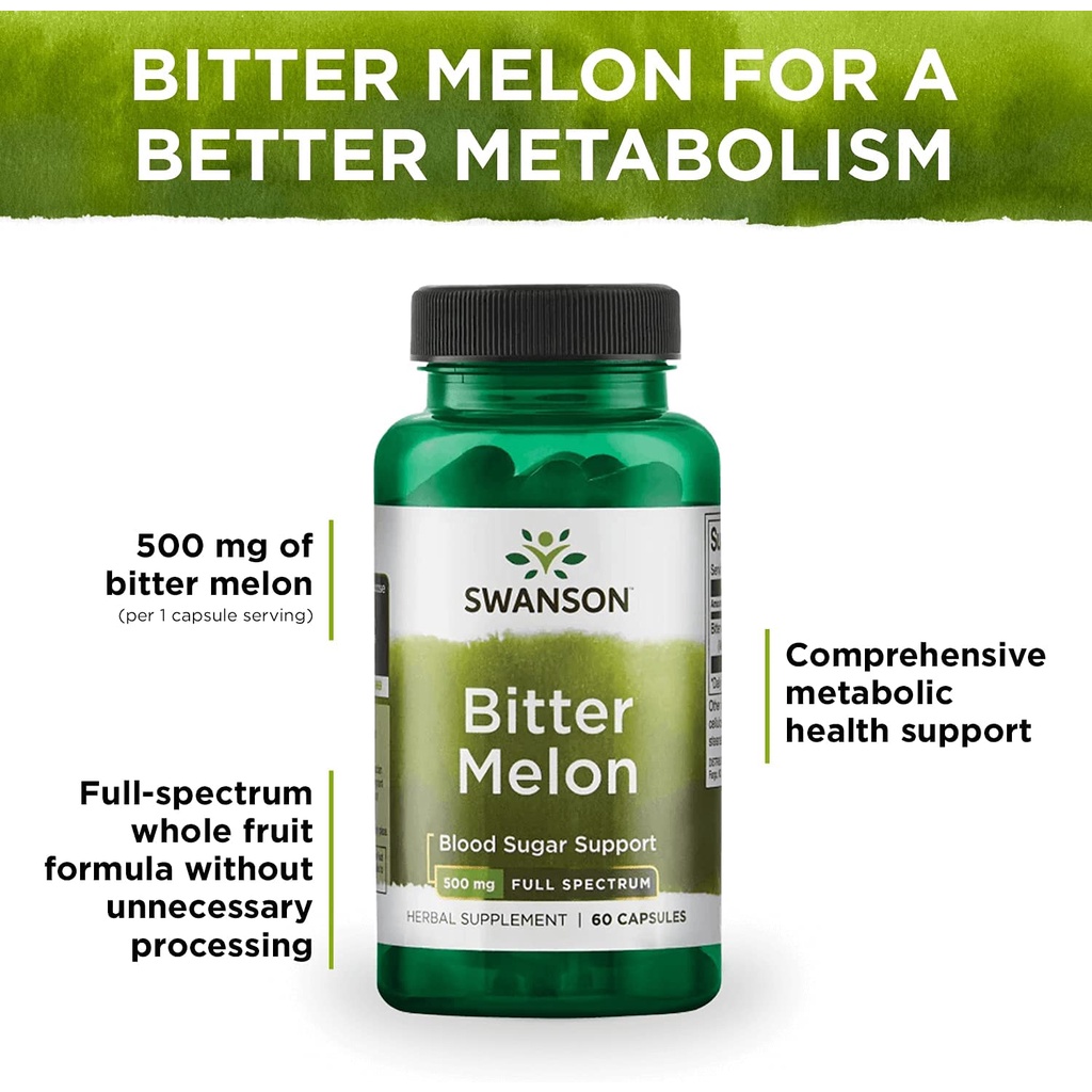 Swanson Full Spectrum Bitter Melon 500mg - Viên uống mướp đắng hỗ trợ đường huyết cho người bệnh tiểu đường 60 viên