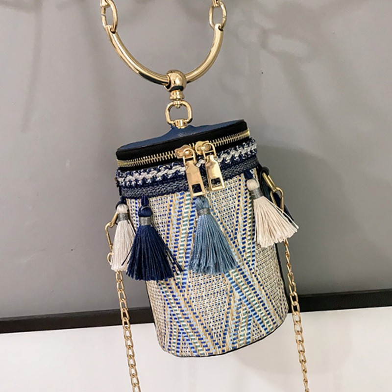 Túi đeo chéo hình trụ Rơm Đan thời trang nữ tính KN STORE