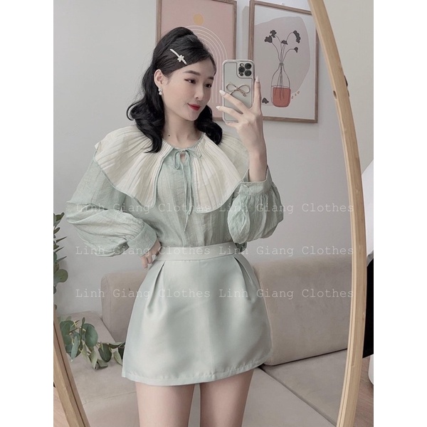 SET ÁO CỔ VOAN XANH MINT + CHÂN VÁY