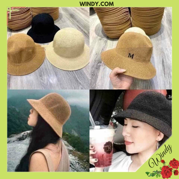 Mũ cói chữ M mềm nhẹ mũ thời trang nữ đội cực xinh