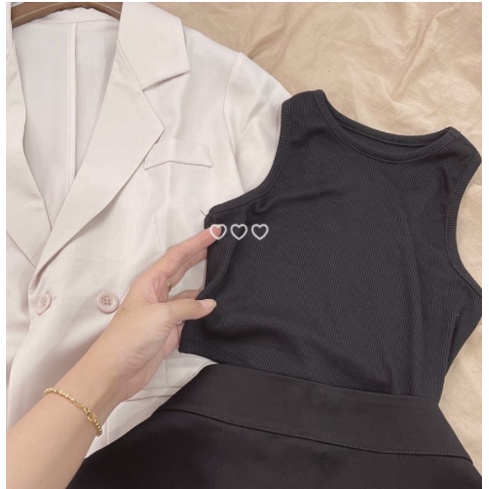 SET 3 MÓN : ÁO VEST KEM + ÁO BA LỖ + CHÂN VÁY ĐEN SIÊU HOT