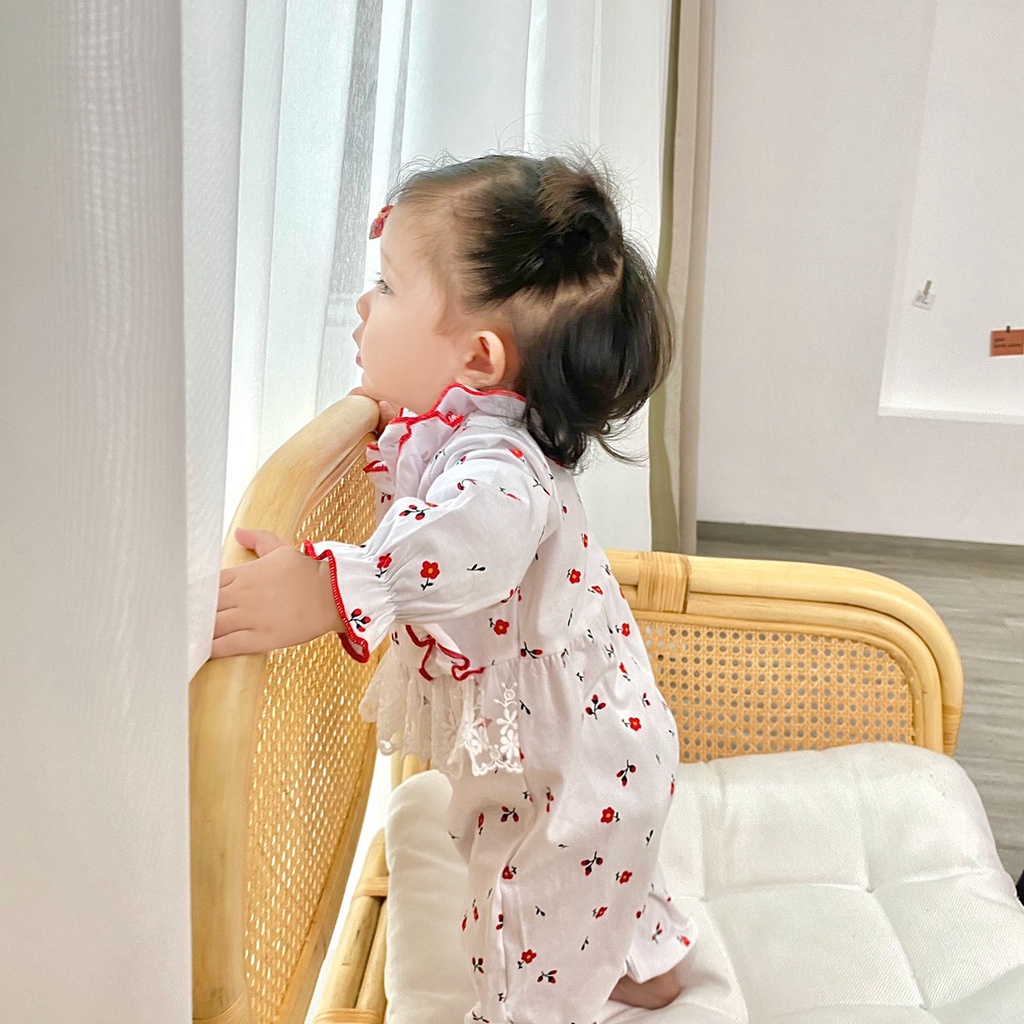 Áo liền quần Sanlutoz cotton tay dài họa tiết hoa phong cách công chúa cho bé gái sơ sinh