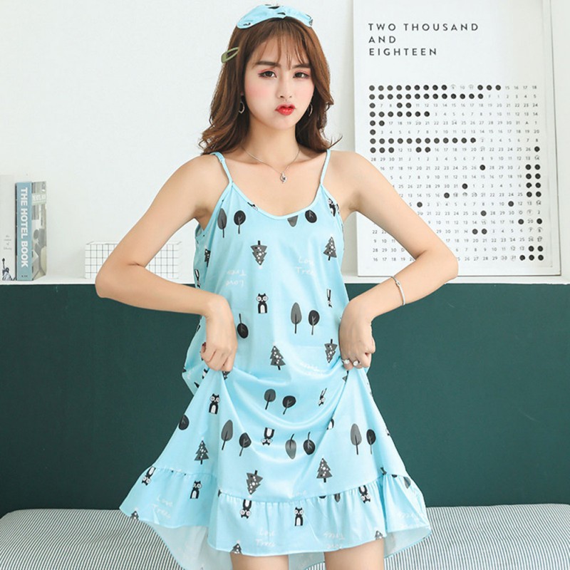 Đầm ngủ kẻ sọc in hình dễ thương