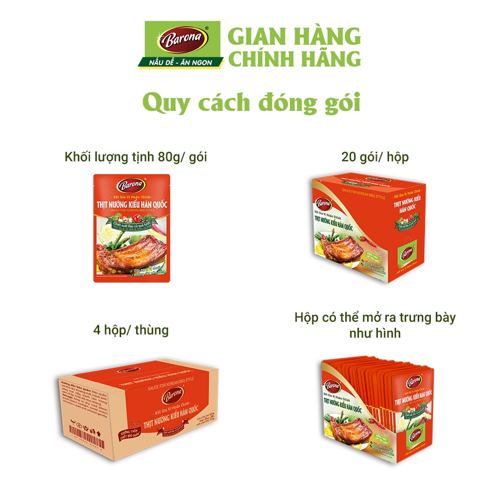 Gia Vị Thịt Nướng Kiểu Hàn Quốc Barona 80g ướp ngon chuẩn vị không cần nêm nếm