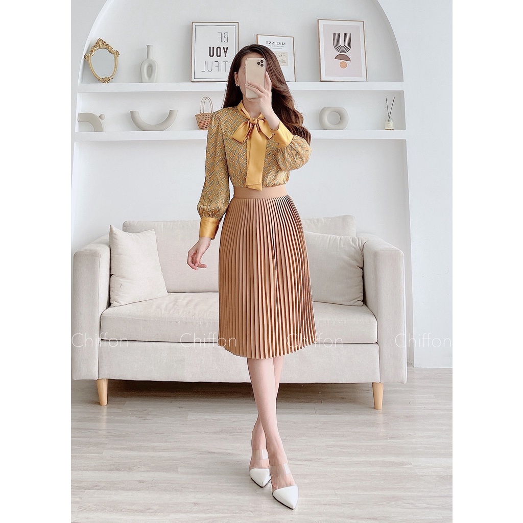 Chân váy dập ly cao cấp, dáng basic dễ phối đồ thiết kế Chiffon
