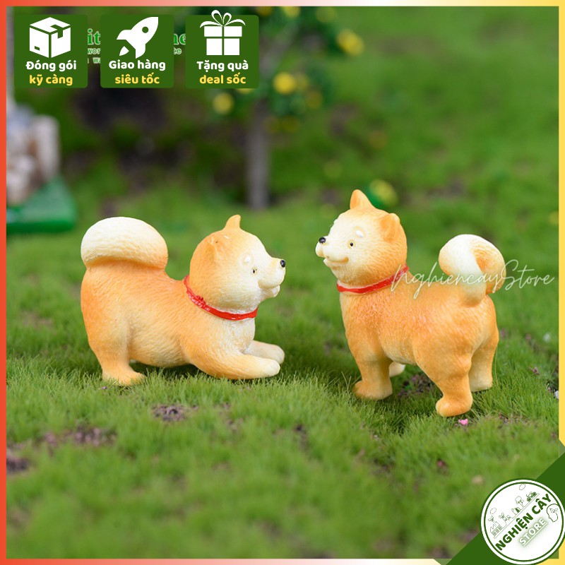 Phụ kiện Chú chó Shiba trang trí tiểu cảnh, cây cảnh, sen đá