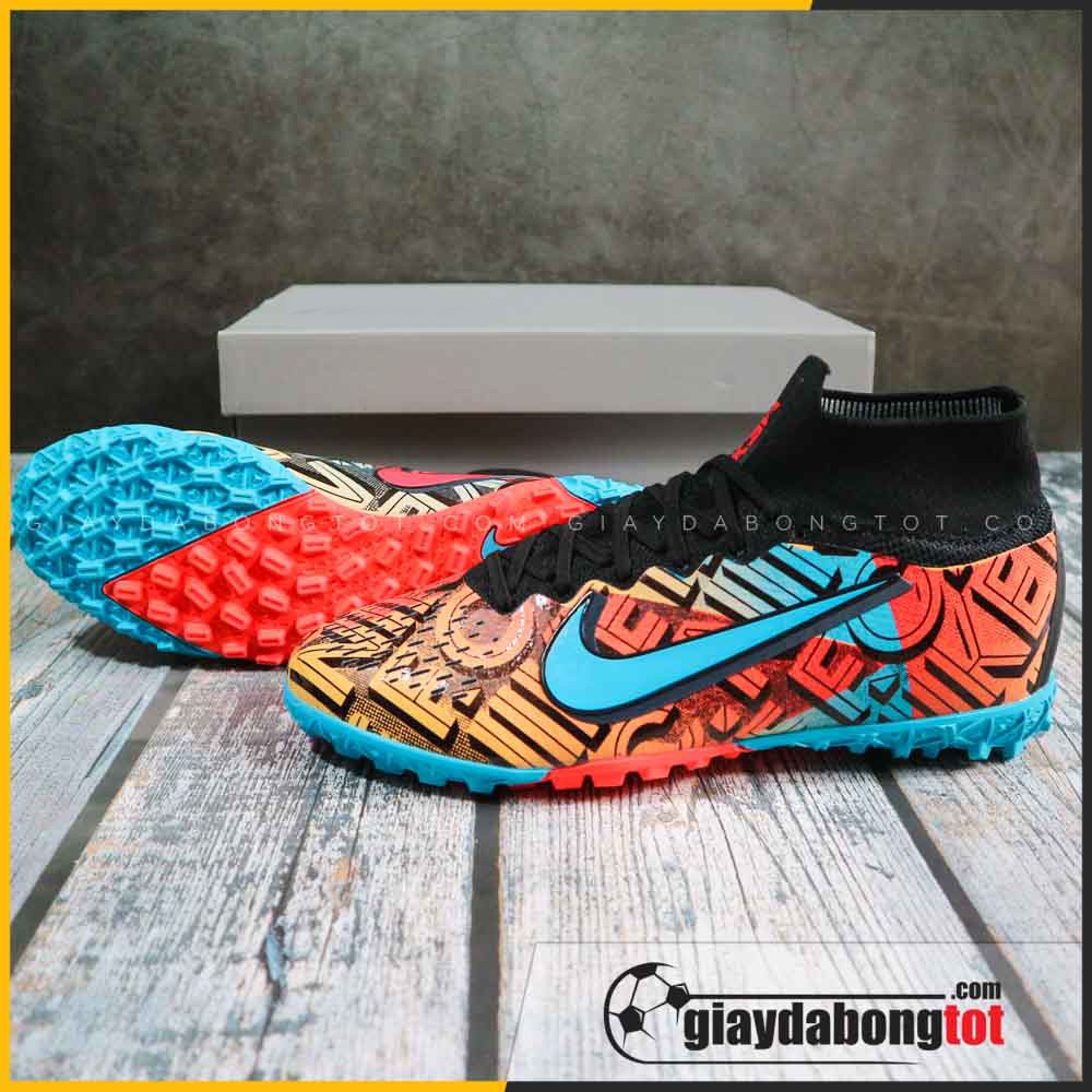 Giày đá banh cổ cao Mercurial Superfly 7 Elite TF Mexico cam đen | Cổ thun ôm chân, co giãn