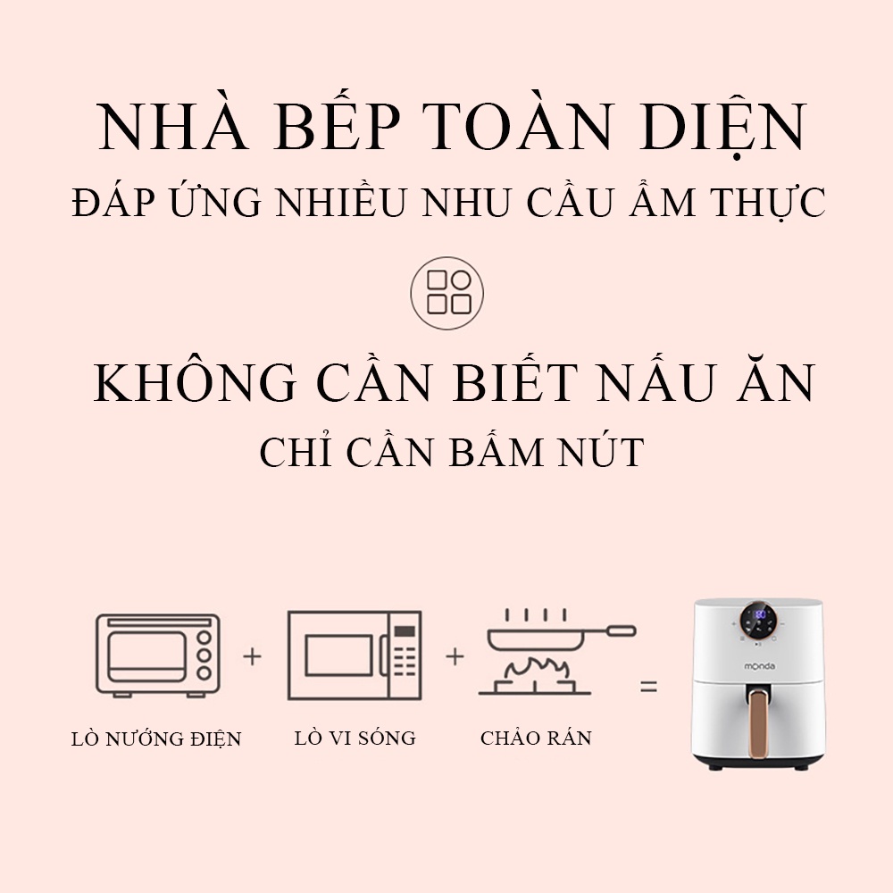 Nồi chiên không dầu MONDA dung tích 4.5L - Thép không gỉ - Hàng chính hãng - Bảo hành 24 tháng