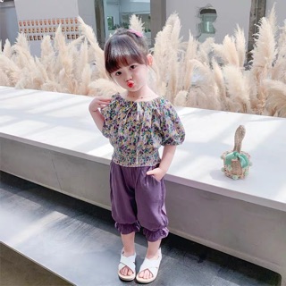 Set bộ bé áo hoa nhí mix quần boom tím