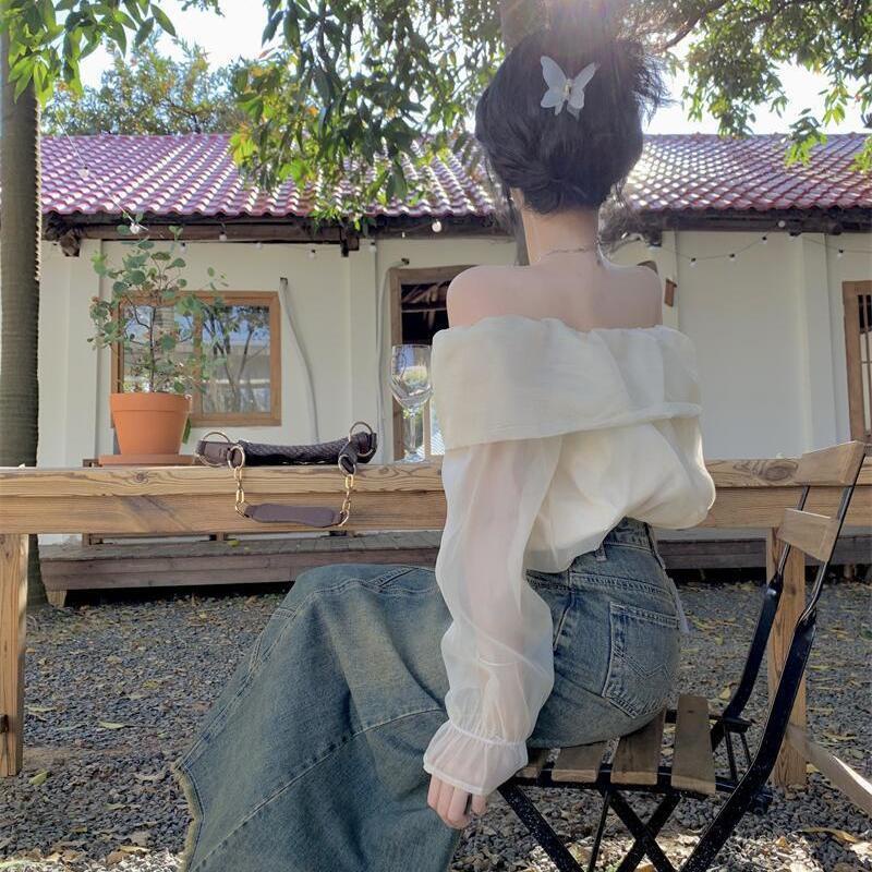 Áo Sơ Mi Trễ Vai Họa Tiết Sọc Caro Phong Cách Hong Kong Cổ Điển Thời Trang Mùa Hè Cho Nữ