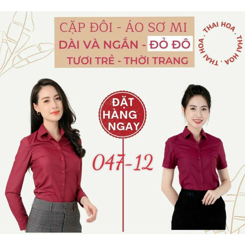 Áo sơ mi Thái Hòa vải mềm thoáng mát co giãn màu đỏ đô 2869 047