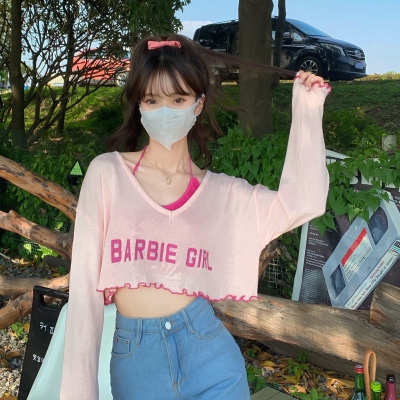 Áo Dệt Kim Tay Dài Màu Hồng Ngọt Ngào Cho Nữ