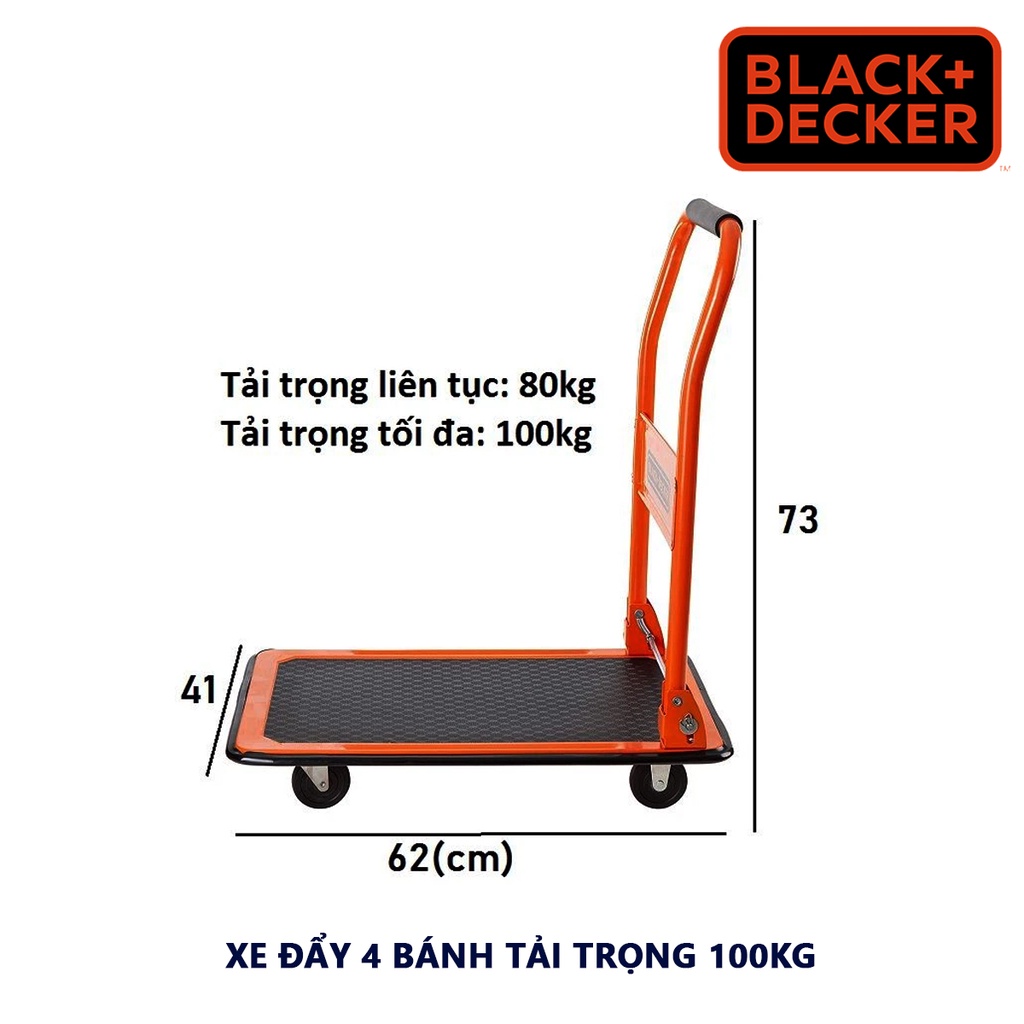Xe đẩy hàng 4 bánh Black&amp;Decker BXWT-H303 |Tải trọng: 80kgs (liên tục) và 100kgs (tối đa)  [chính hãng][xsafe]5000000