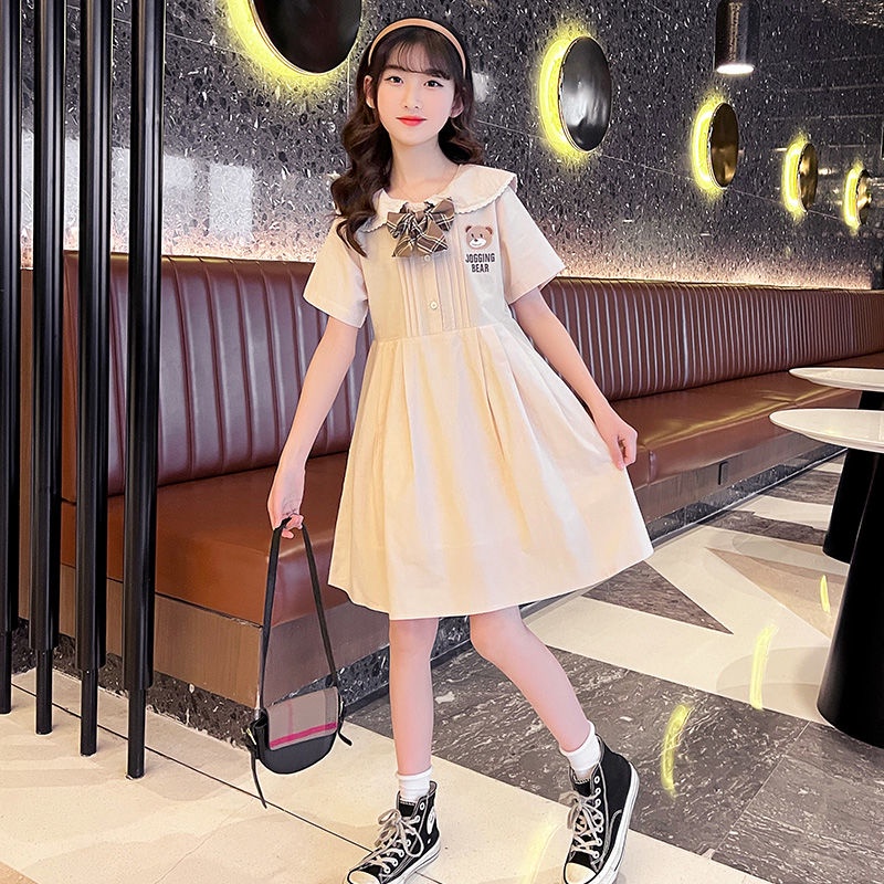 Đầm Cotton Đính Nơ Cỡ Nhỏ / Vừa Thời Trang Xinh Xắn Cho Bé Gái