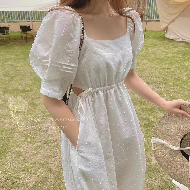 Đầm tay phồng cổ vuông thời trang mùa hè phong cách Hàn Quốc cho nữ