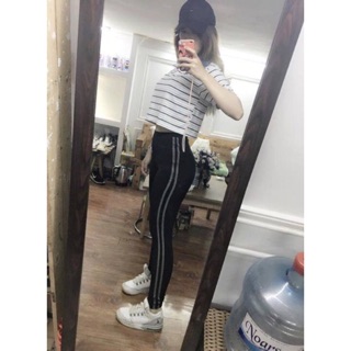 Quần legging đen 2 sọc Xám siêu đẹp
